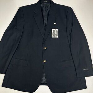 NWT George Men Navy Blue Classic Blazer Crested L Buttons Wrinkle Resistant 46R